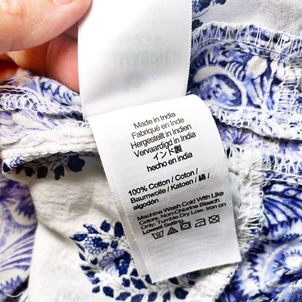J. Crew Blue and White Patchwork Cropped Peasant Blouse - Picture 9 of 12